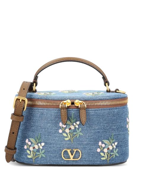 Valentino Garavani Vanity floral-embroidered denim tote bag - Blue - zdjęcie produktu nr 1