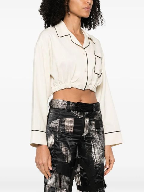 AMIRI logo-embroidered satin-finish cropped shirt - Neutrals