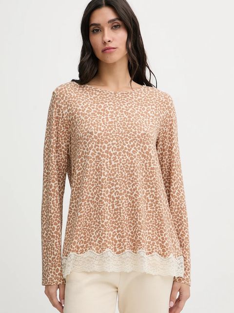 United Colors of Benetton longsleeve piżamowy damska kolor brązowy 32V93M07V - zdjęcie produktu nr 1