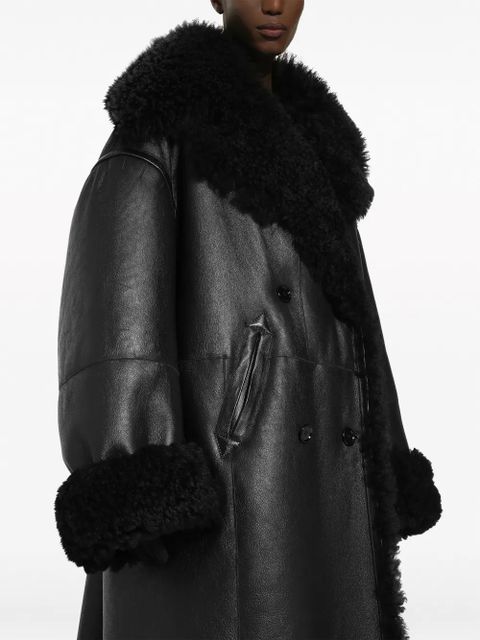 Dolce & Gabbana wide-lapels shearling-lining coat - Black