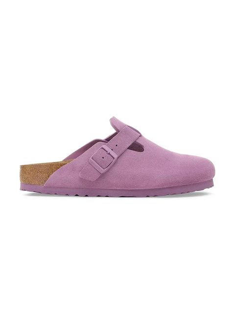 Birkenstock klapki zamszowe Boston damskie kolor różowy 1030681