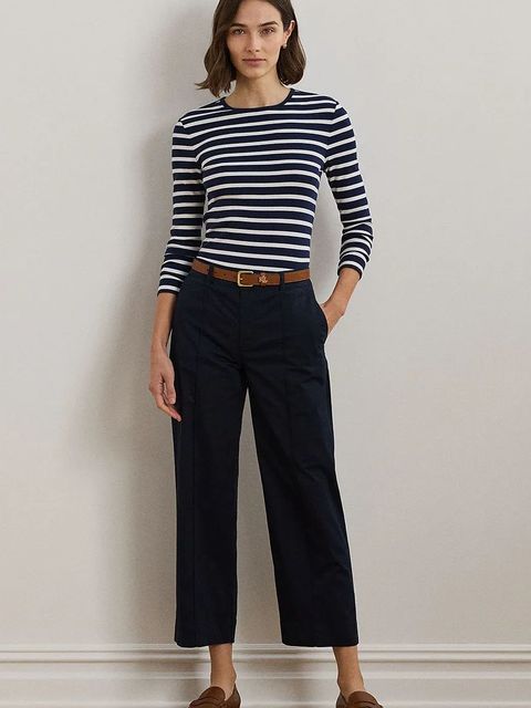 Lauren Ralph Lauren spodnie damskie kolor granatowy szerokie high waist 200876606