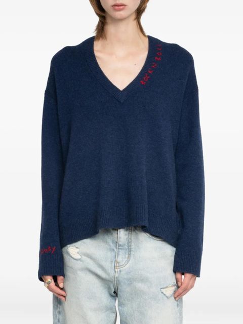 Zadig&Voltaire Miky embroidered V-neck sweater - Blue