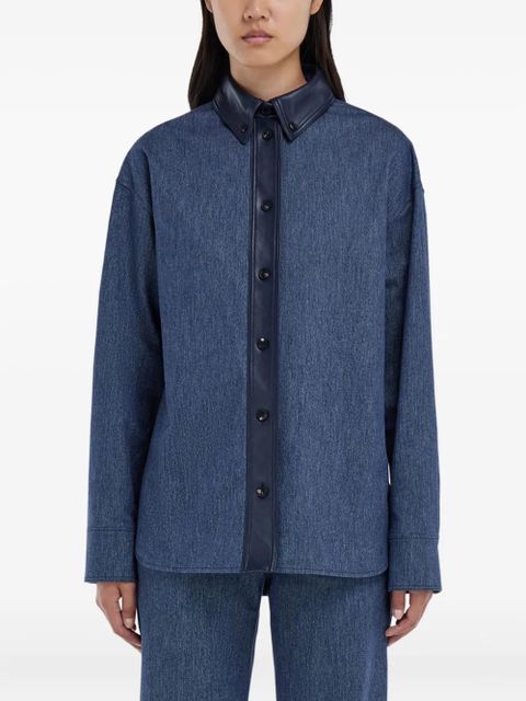 Ferragamo leather-trim denim shirt - Blue - zdjęcie produktu nr 2