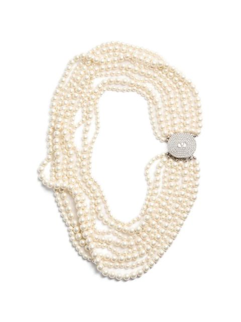 Valentino Garavani Ovalette necklace in metal, baroque glass pearls, and Swarovski® crystals - Silver - zdjęcie produktu nr 1