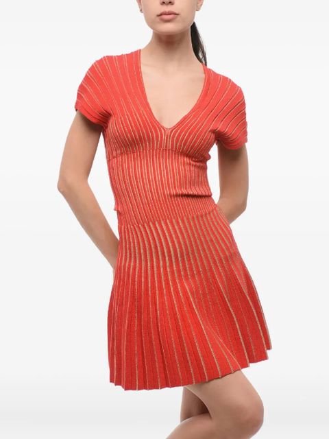 Balmain pleated V-neck dress - Red - zdjęcie produktu nr 1