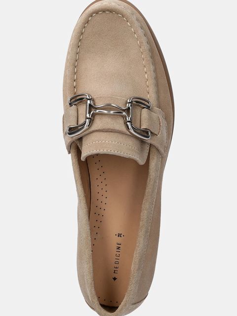 Medicine mokasyny zamszowe damskie kolor beżowy na płaskim obcasie