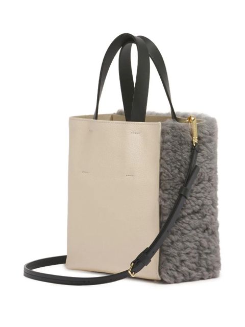 Marni shearling grained leather tote bag - Grey