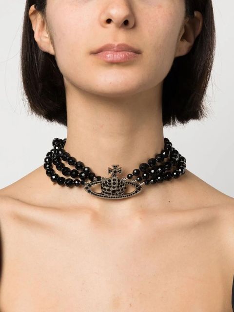 Vivienne Westwood Messaline Orb three-row chocker - Black
