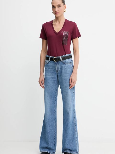 Armani Exchange t-shirt bawełniany damski kolor bordowy XW001358 AF10356