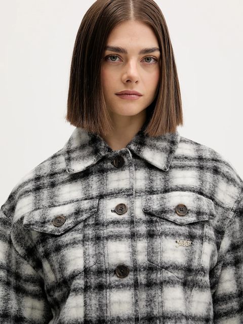 Tommy Jeans kurtka z dodatkiem wełny kolor czarny przejściowa oversize DW0DW21662 - zdjęcie produktu nr 2