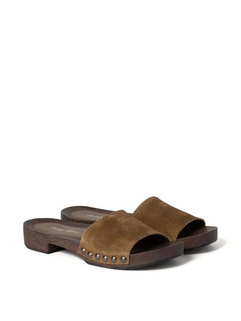 Miu Miu faded-suede clogs - Brown