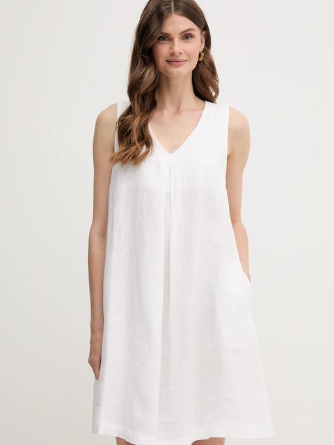 United Colors of Benetton sukienka lniana kolor biały mini rozkloszowana 4AGHDV0AX - zdjęcie produktu nr 1