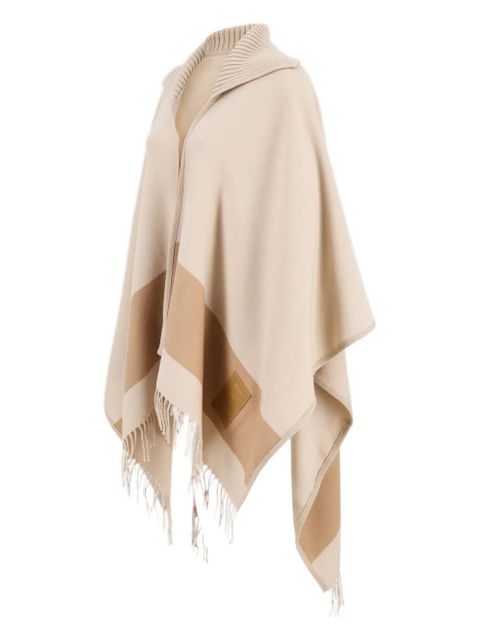 Ferragamo fringed wool cape - Neutrals