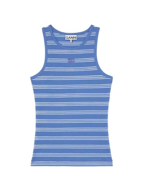GANNI striped logo-embroidered tank top - Blue - zdjęcie produktu nr 1