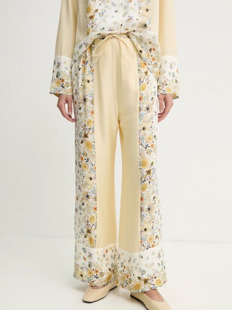 MUNTHE spodnie jedwabne FABERT kolor beżowy proste high waist 251140025118 - zdjęcie produktu nr 1