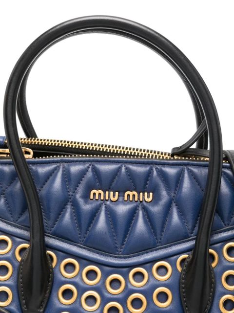 Miu Miu panelled quilted eyelet-detail tote bag - Blue