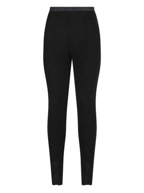 Valentino Garavani ribbed lace-detailed leggings - Black - zdjęcie produktu nr 1