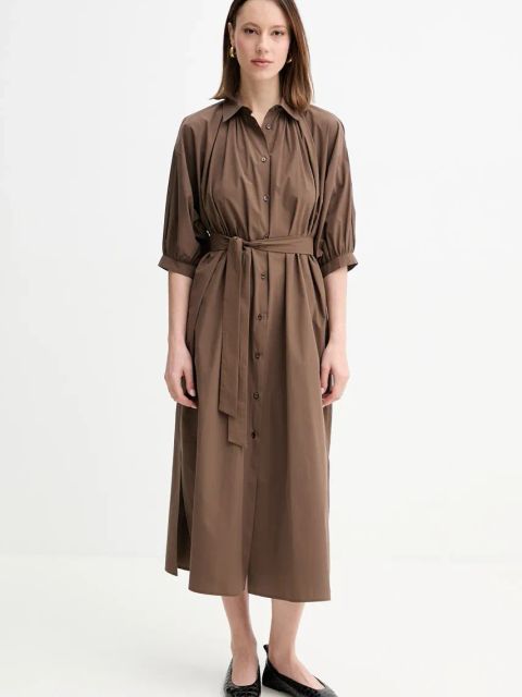 Weekend Max Mara sukienka bawełniana kolor brązowy midi prosta 2515221042600