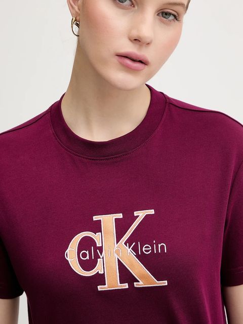 Calvin Klein Jeans t-shirt bawełniany damski kolor bordowy LV047E819G