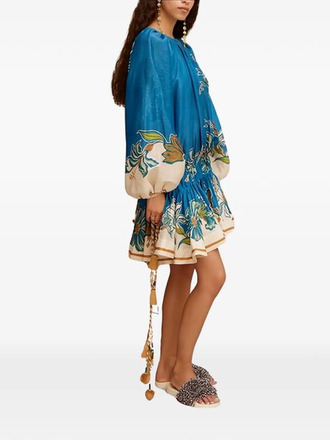 ALEMAIS Luda floral tassel mini dress - Blue