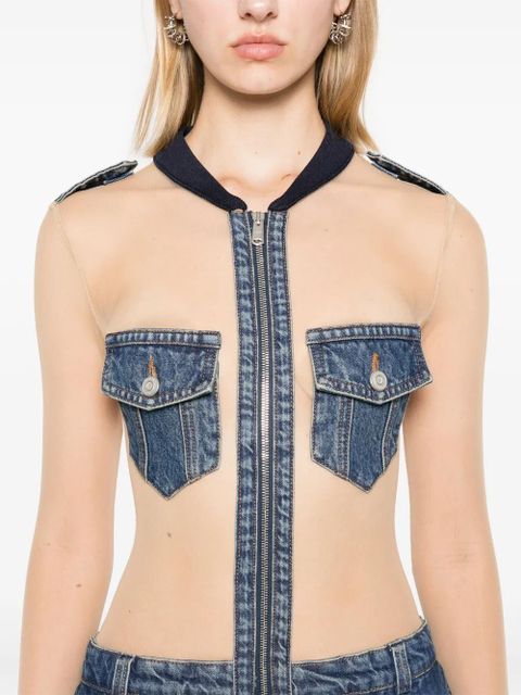 Coperni tulle-panels denim minidress - Blue