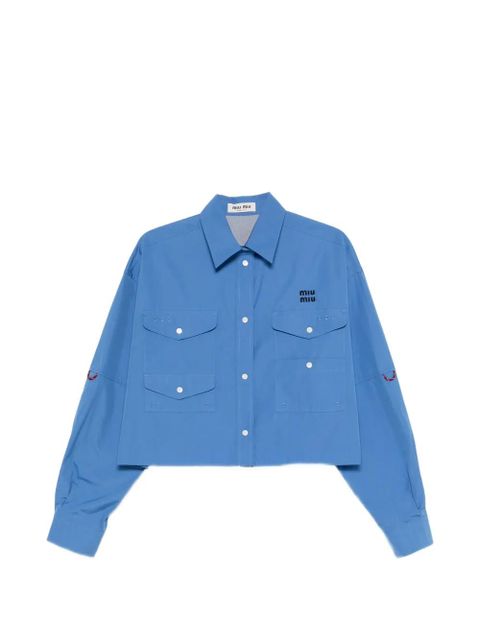 Miu Miu logo-embroidered shirt - Blue - zdjęcie produktu nr 1