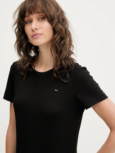 Tommy Jeans sukienka kolor czarny midi rozkloszowana DW0DW19721