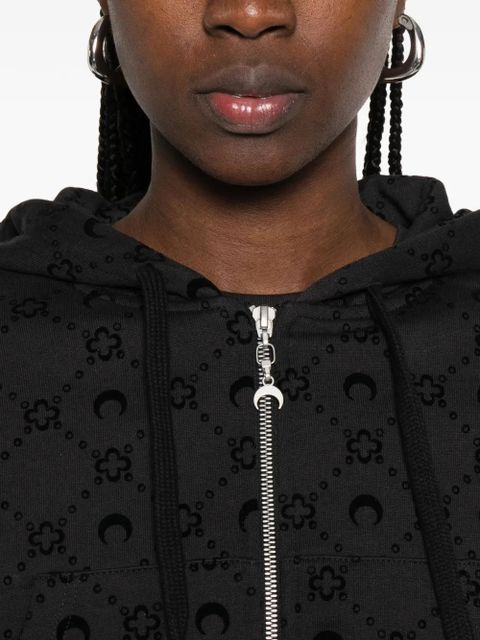 Marine Serre Moonogram flocked cropped zip-up hoodie - Black
