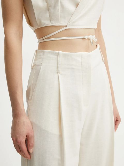 Simona Corsellini spodnie damskie kolor beżowy szerokie high waist P25CPPA019