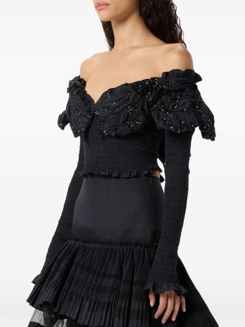 Blumarine ruffled embellished blouse - Black
