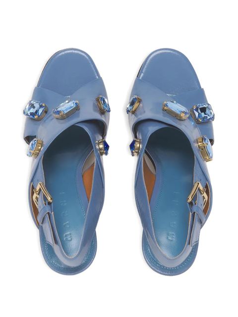 Marni criss-cross crystal leather sandals - Blue