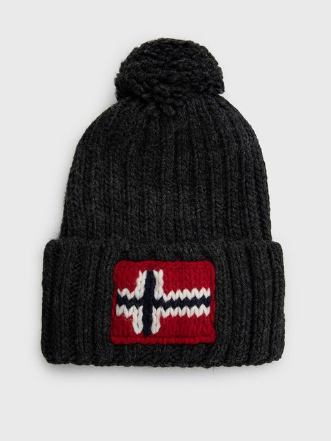 Napapijri czapka z domieszką wełny kolor szary z grubej dzianiny z domieszką wełny - zdjęcie produktu nr 1