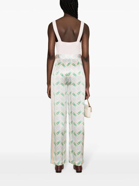 Casablanca graphic-print straight-leg silk trousers - Blue