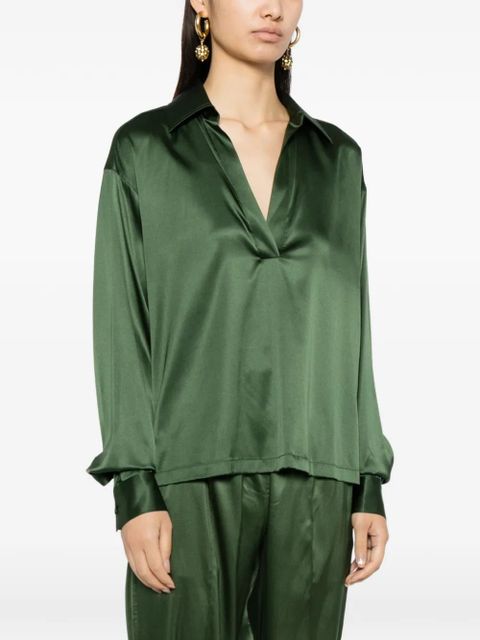 TOM FORD logo-embroidered satin tunic - Green