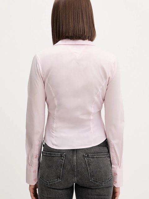 Tommy Jeans koszula damska kolor różowy slim z kołnierzykiem klasycznym DW0DW22604