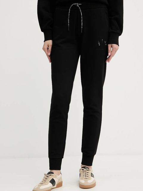 Armani Exchange spodnie dresowe bawełniane damskie kolor czarny gładkie XW000986 AF16114 - zdjęcie produktu nr 1