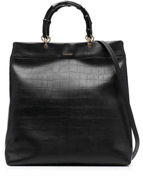 Jil Sander bamboo-handle embossed tote bag - Black - zdjęcie produktu nr 1