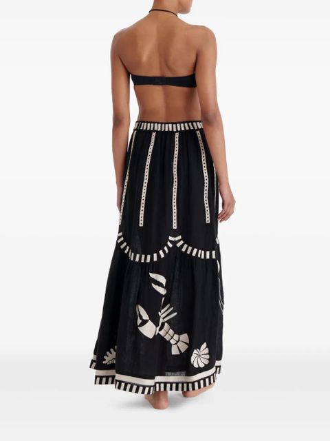 ERES Starfish illustrated tiered maxi skirt - Black