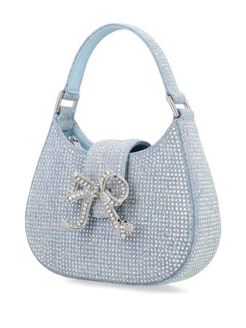 Self-Portrait Rhinestone Denim Cresct bag - Blue