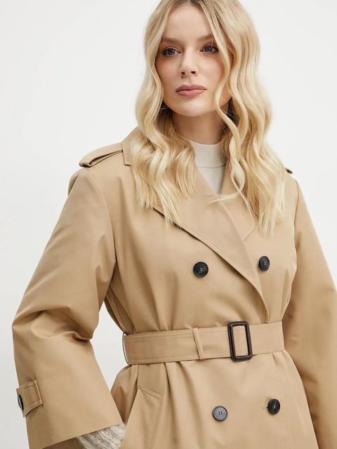 Weekend Max Mara trencz damski kolor beżowy przejściowy dwurzędowy 2515021031600