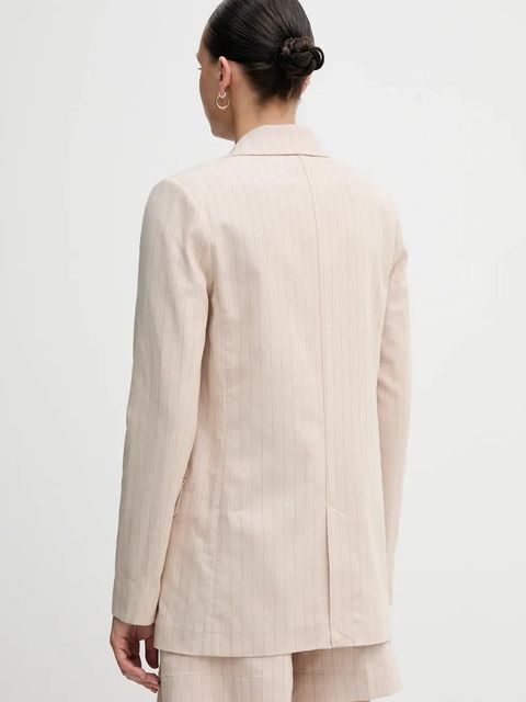 United Colors of Benetton marynarka z domieszką lnu kolor beżowy dwurzędowa wzorzysta 29KBDW033