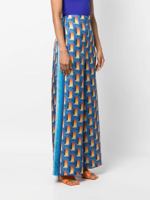 Casablanca L'Arche De Nuit-print silk palazzo trousers - Blue