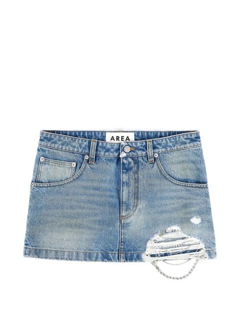 AREA crystal-embellished frayed denim mini skirt - Blue - zdjęcie produktu nr 1