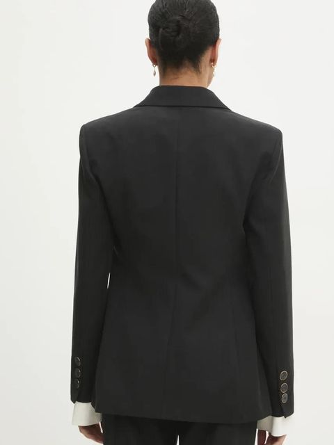 Answear.LAB marynarka taliowana z chustą kolor czarny jednorzędowa gładka