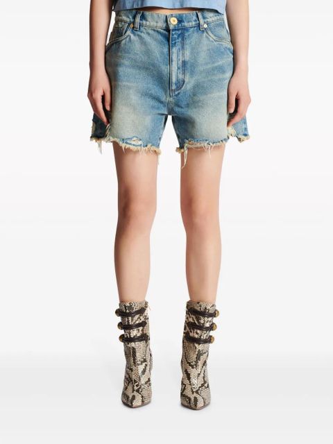 Balmain mid-rise frayed denim shorts - Blue - zdjęcie produktu nr 2