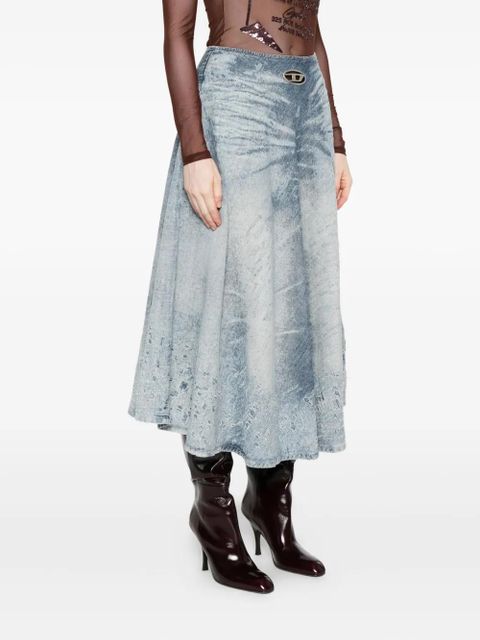 Diesel acid-wash logo-plaque denim midi A-line skirt - Blue