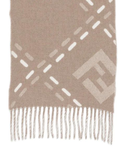FENDI FF-jacquard fringed scarf - Brown