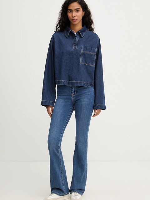 Marc O'Polo bluzka jeansowa damska kolor granatowy gładka 5000007937 - zdjęcie produktu nr 2