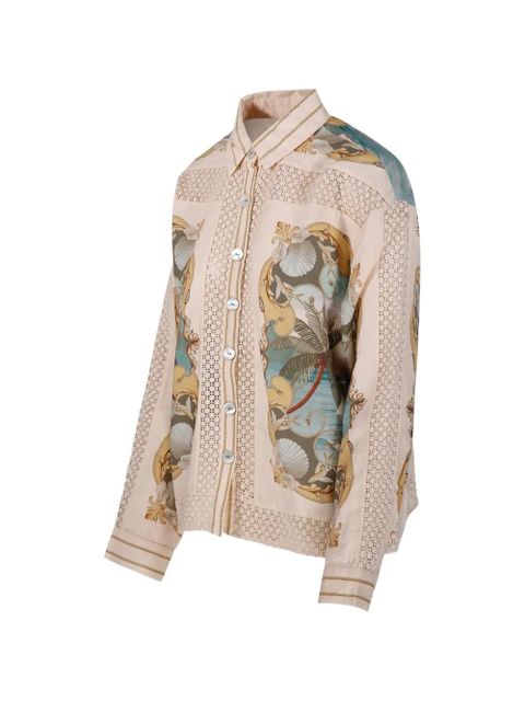 FARM Rio graphic-print crochet-panel shirt - Neutrals